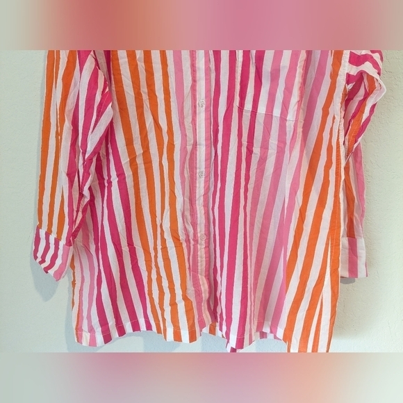 Beach Riot Pink Orange Stripe Alexa Long Sleeve Cotton Cover-Up Top Resortwear - Picture 8 of 11